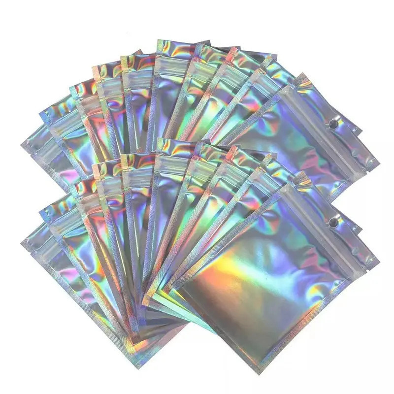 Brand Plastic Holographic Bag Pvc Foil Pouch Food Packing Holographic Foil Bags Gift