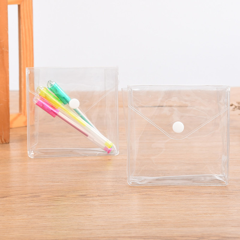 Cosmetic Plastic Button Bag Envelope A4 Clear Transparent