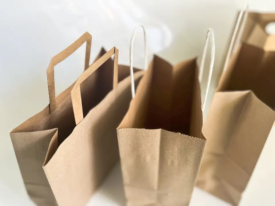 Custom Eco Brown Paper Gift Tote Bag Retail Flower Window Birthday Shopping