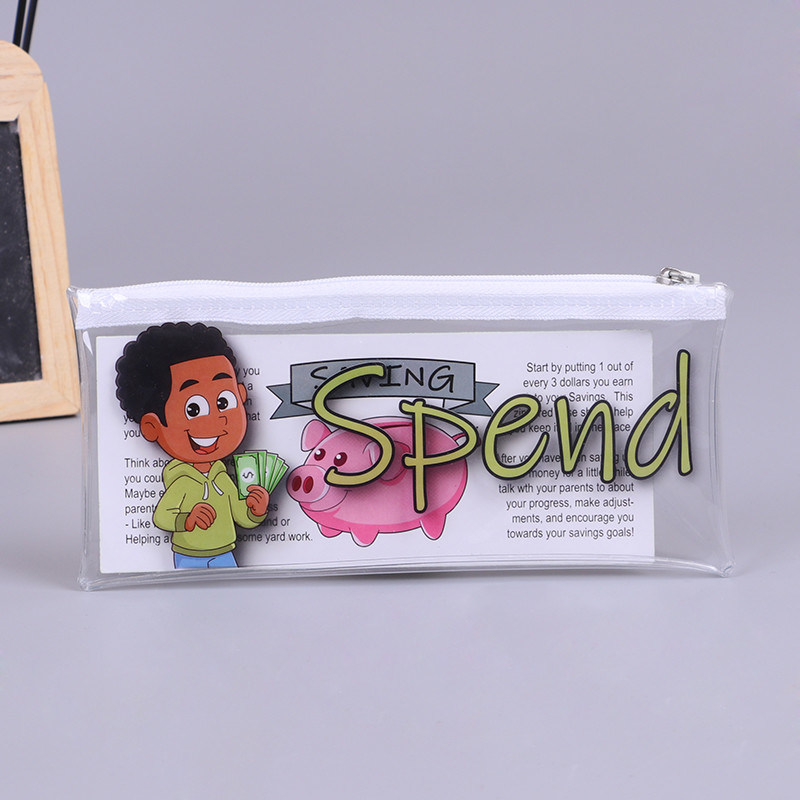Diy Flat PVC Pencil Pouch Envelope File Bill Document Pencil Case With Tag Pocket Slider