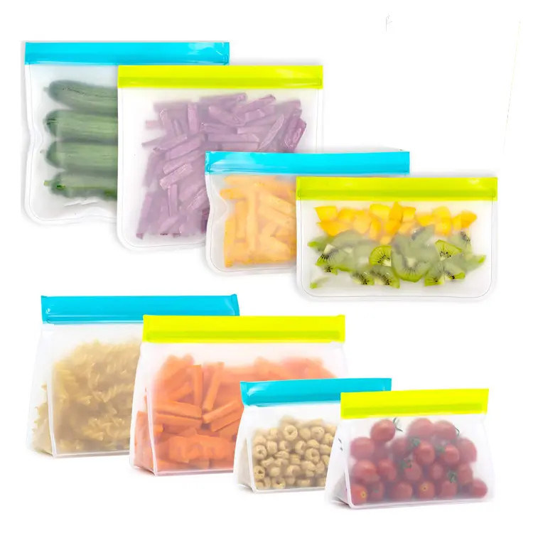 Flat Stand Up PEVA Bag Envelope Zipper Fruit Vegetables Reusable Gallon Storage Bags