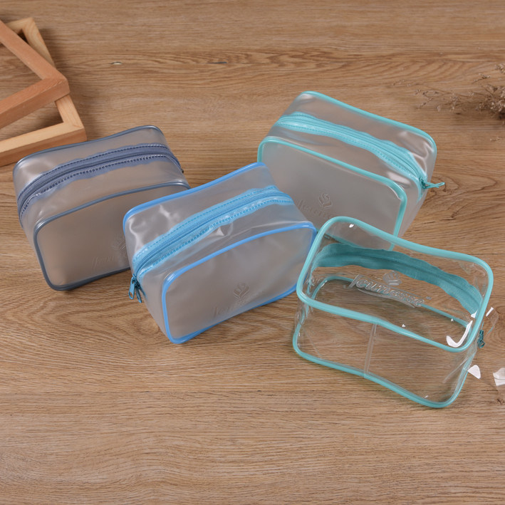 Large Double Zipper Cosmetic Bag Pouches Clear Holographic Laser PVC TPU Lady Traveling