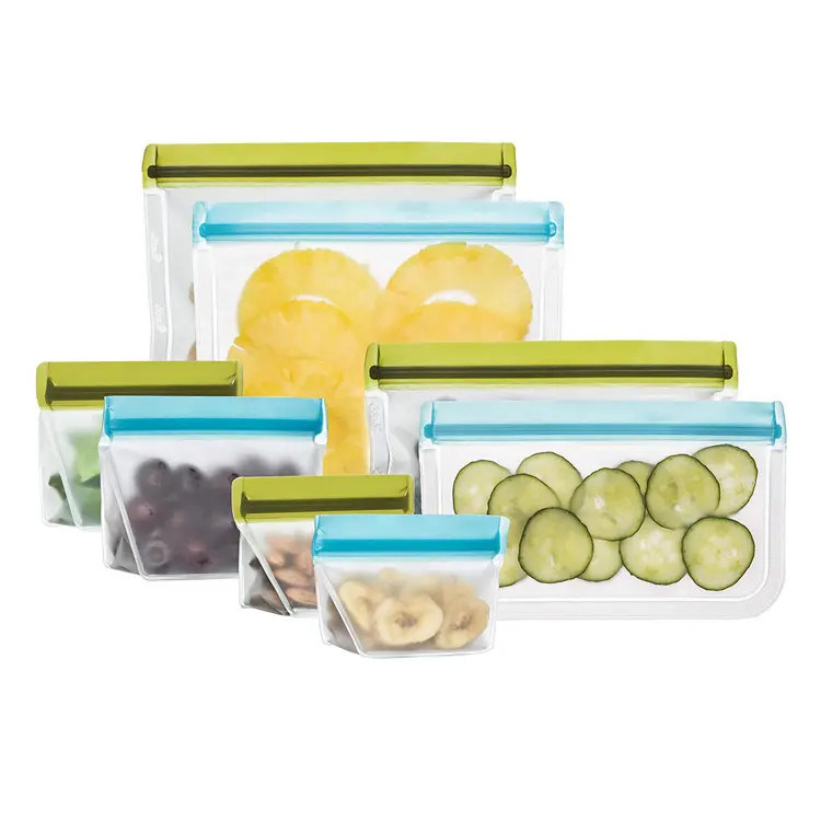 Silicone PEVA Bag Storage Peva Freezer Bags Container Food Fresh Wrap zipper 6 Pack