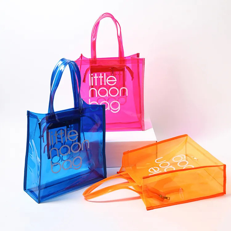 Yellow Clear PVC Tote Bag Transparent Clear Plastic Totes With Handles