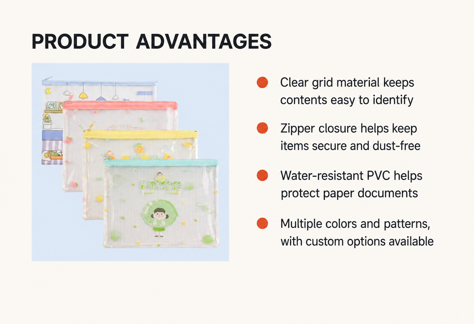 Clear PVC Grid Zipper File Pouch 3