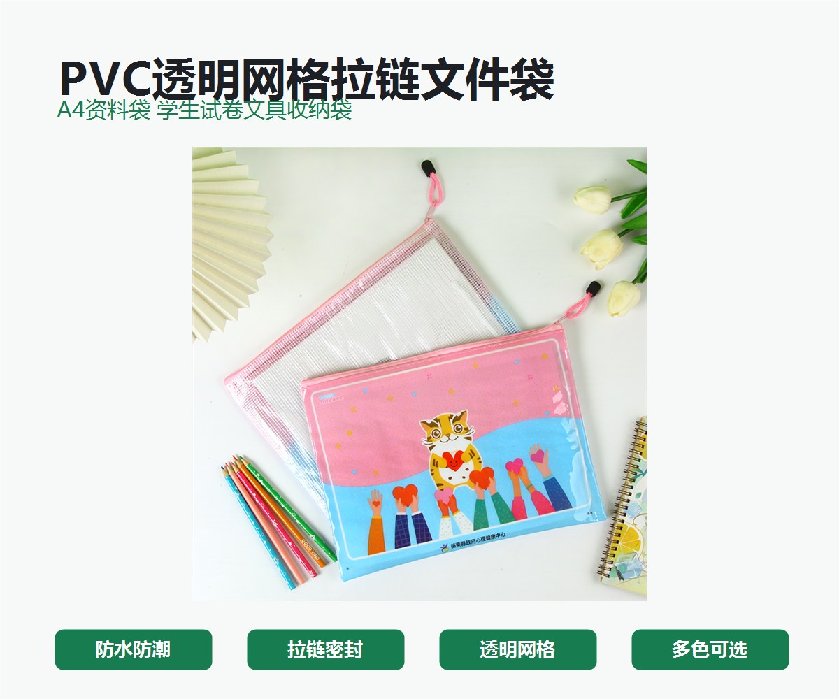 PVC 透明网格拉链文件袋 1